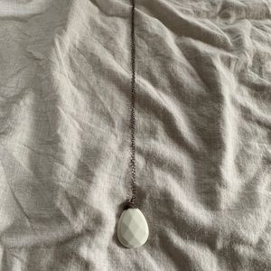 Long Boutique Necklace with White Faceted Pendant